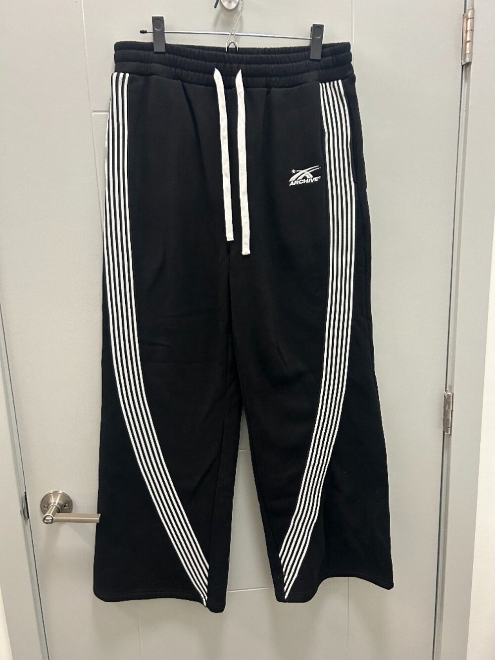 Hypedept Archive Wide Leg Fleece Sweatpants Black White Stripe Size L Men's